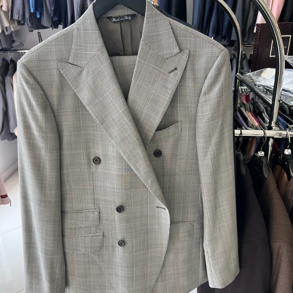 Stunning grey glen plaid super 150 Cerruti double breasted peak lapel wool suit - Picture 4 of 5